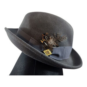 Stacy Adams Hats 100% wool gray sz large fedora feather lined